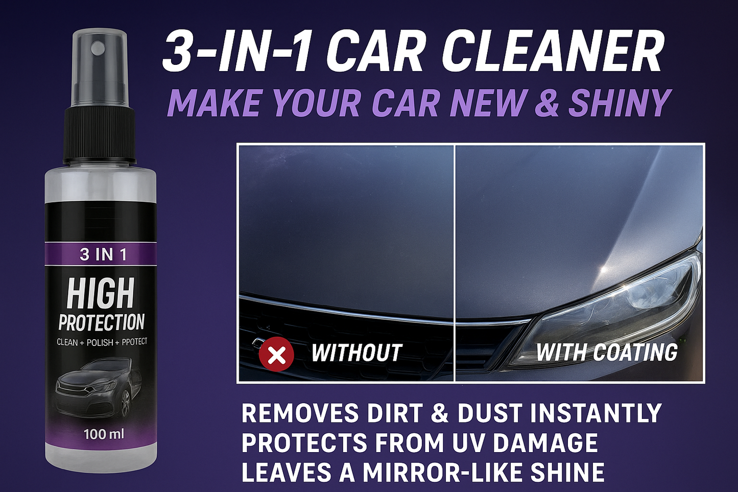 3-in-1 Car Cleaner, Polish & Protect Spray – Instant Shine Formula